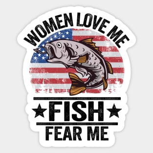 Women Love Me Fish Fear Me Funny Fishing US Flag Sticker